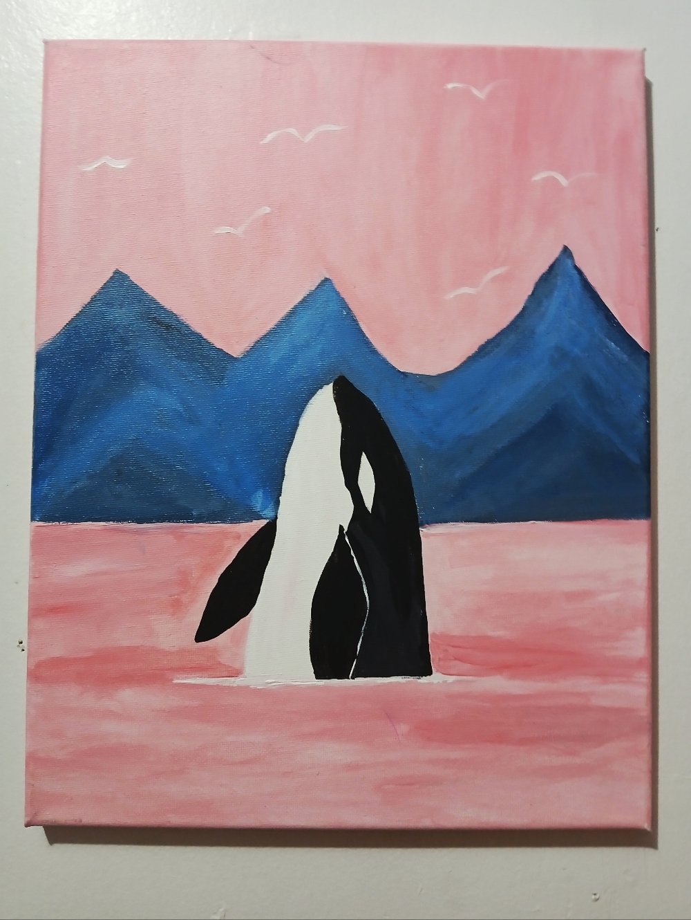 Hand-Painted Pink & Blue Orca 11 × 14 Canvas Wall Art